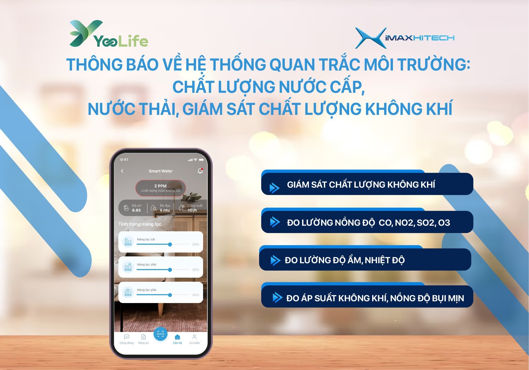 Nhận cảnh báo chất lượng không khí, chất lượng nước, môi trường nội ngoại khu