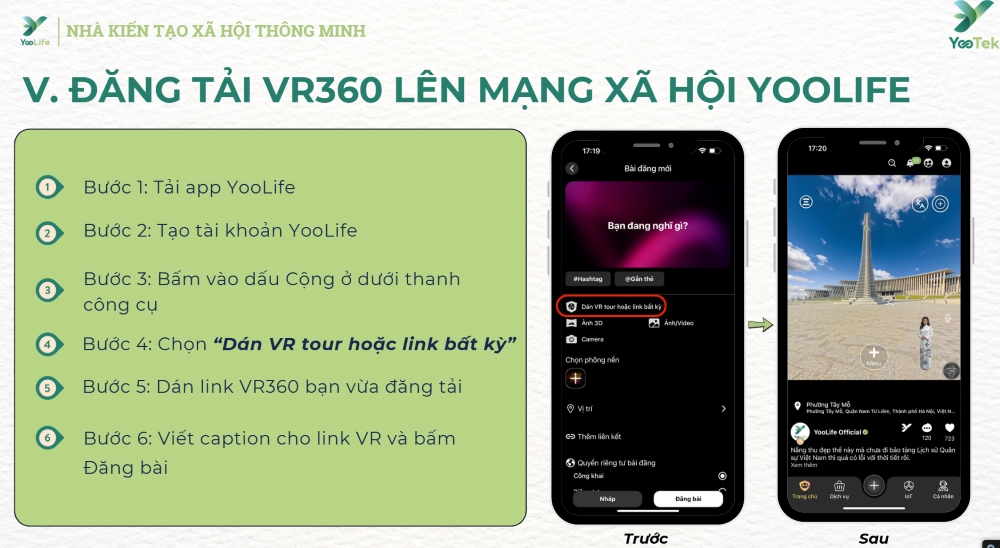 Đăng tải Vr360 lên mạng xã hội YooLife