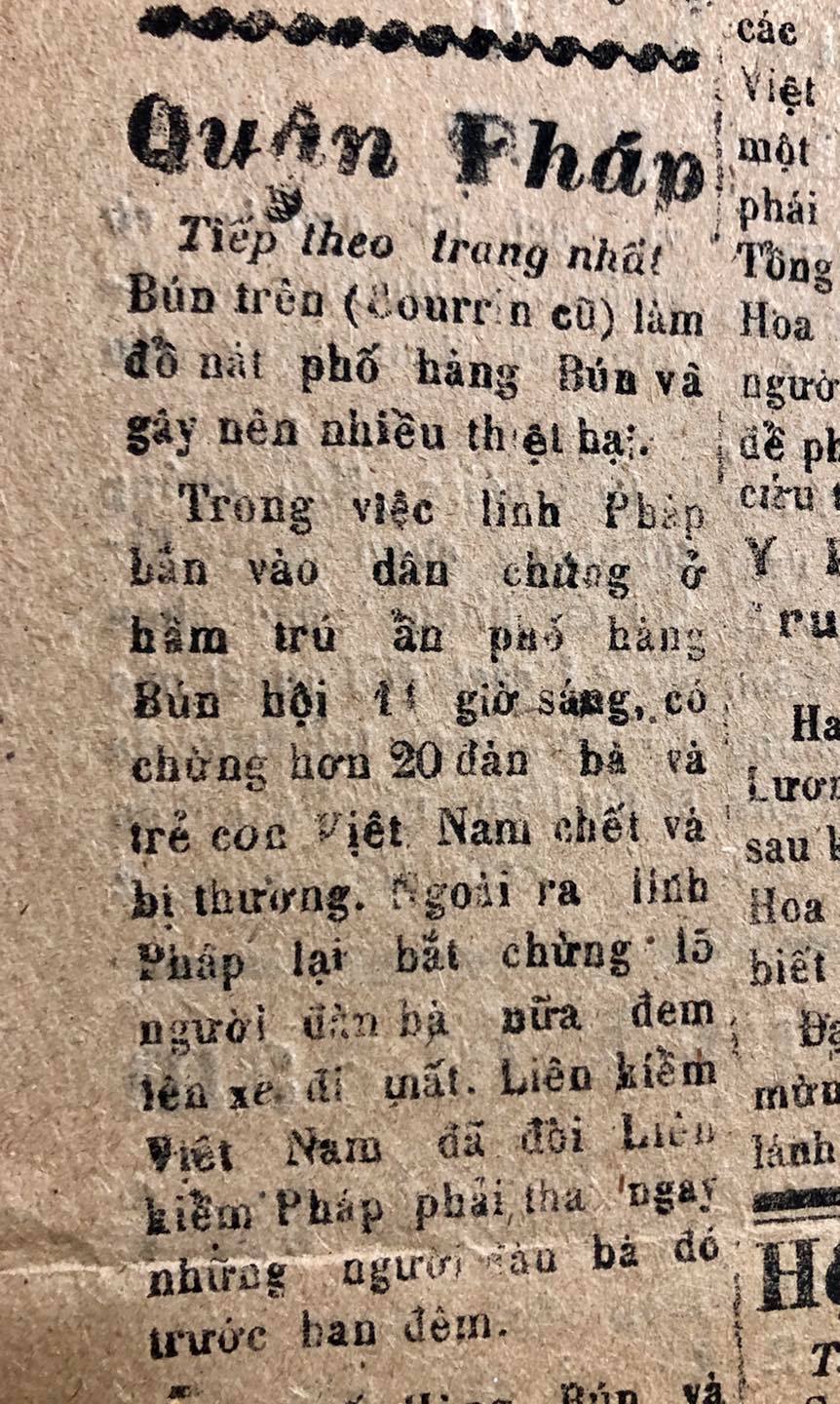 Báo Dân Quốc ghi lại vụ thảm sát của quân Pháp tại phố Yên Ninh