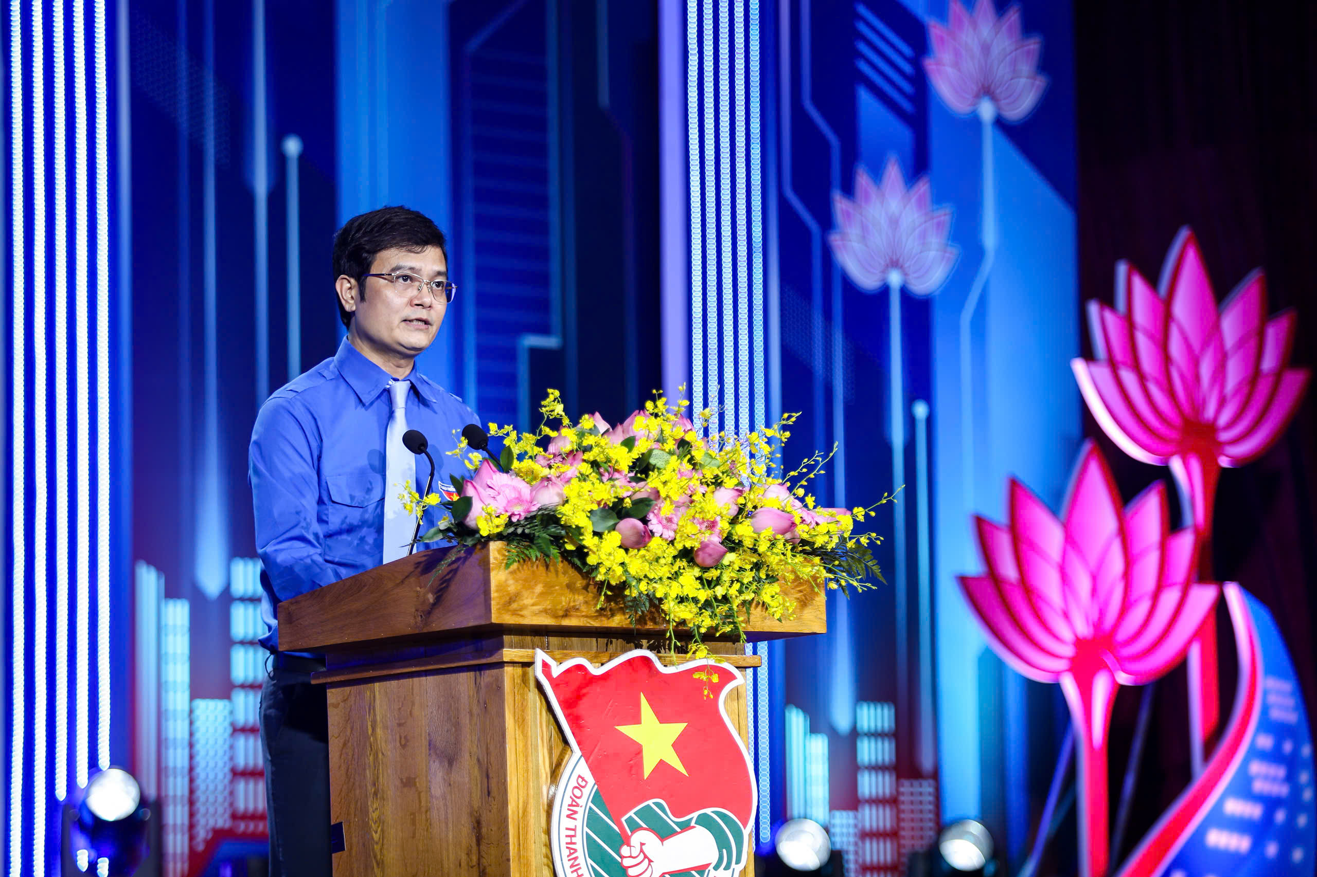 Anh Bùi Quang Huy, Ủy viên dự khuyết T.Ư Đảng, Bí thư thứ nhất T.Ư Đoàn, phát biểu tại lễ tuyên dươngẢNH: NHẬT THỊNH