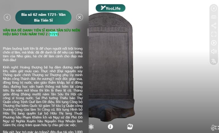 Công nghệ VR360, người dùng có thể xem toàn không gian tâm bia Tiến sĩ số  1721