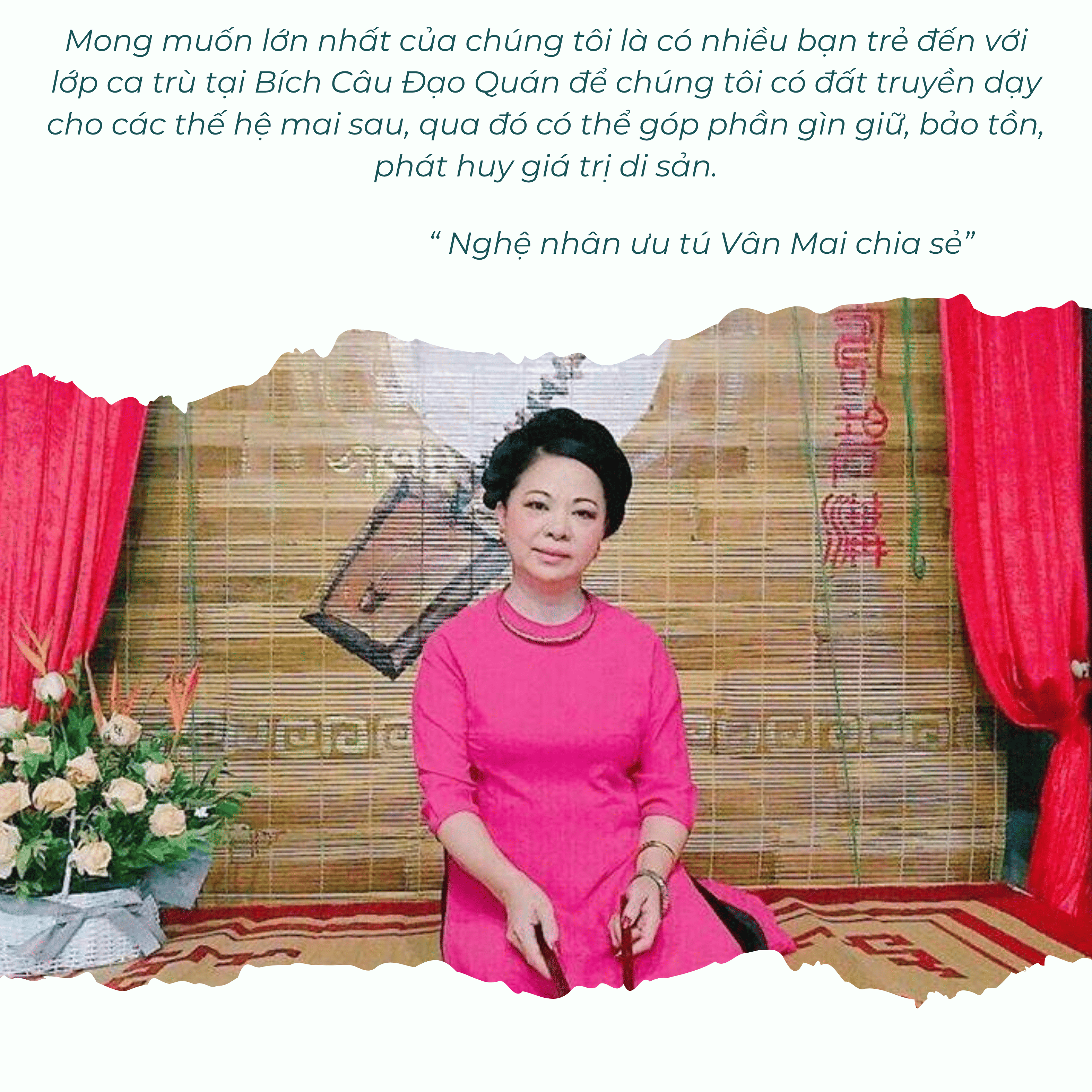 Nghệ nhân ưu tú Vân Mai đã đào tạo được hàng chục ca nương, góp phần duy trì không gian ca trù giữa lòng Hà Nội.