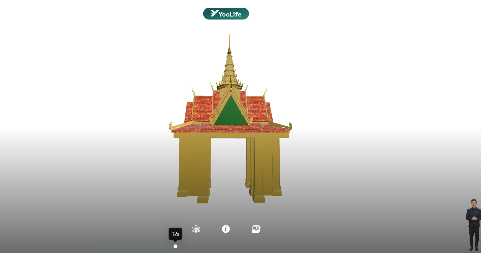 Du khách có thể phóng to để quan sát hoa văn chạm khắc tinh xảo, mái ngói rêu phong hay từng tượng Phật trong chánh điện