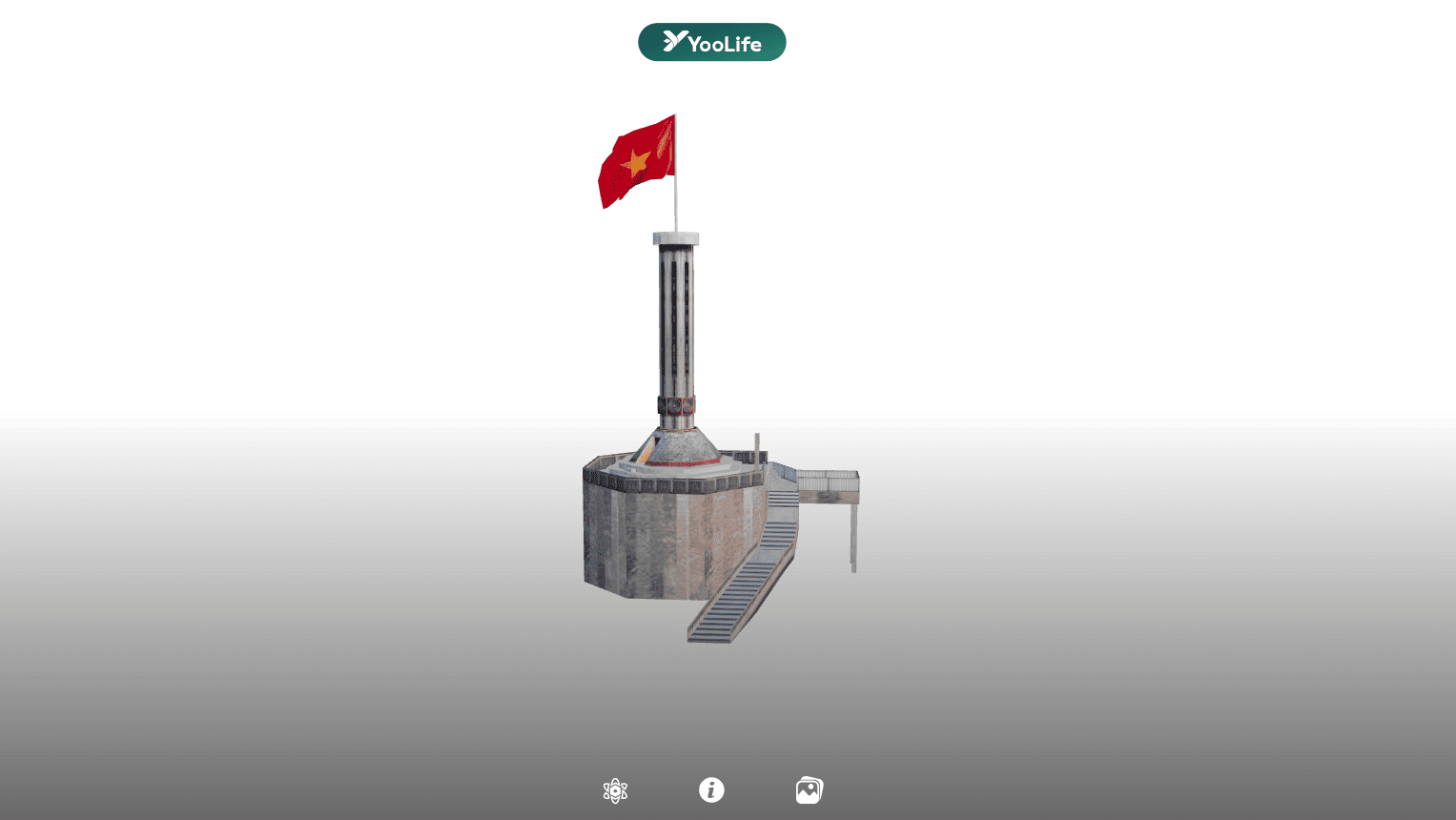 Với mô hình 3D tích hợp công nghệ 360°, người dùng có thể xoay, phóng to hoặc thu nhỏ để quan sát toàn cảnh Cột cờ và núi Rồng