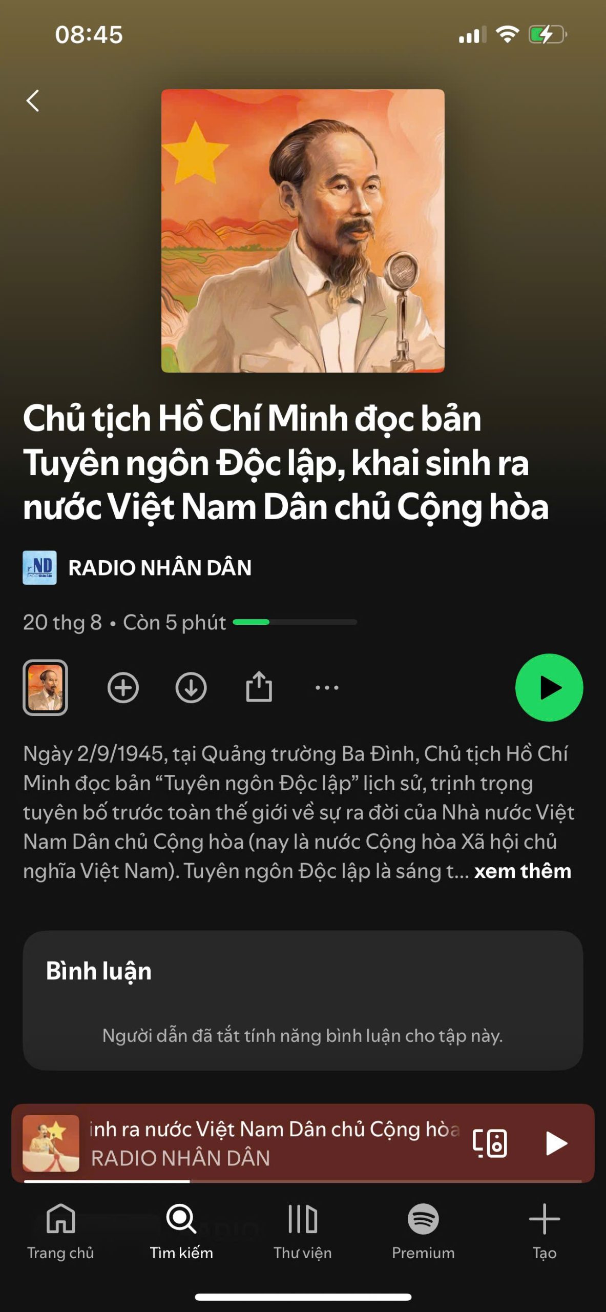 Sản phẩm hình dán, độc giả sử dụng Spotify quét để nghe Bác Hồ đọc Tuyên ngôn Độc lập