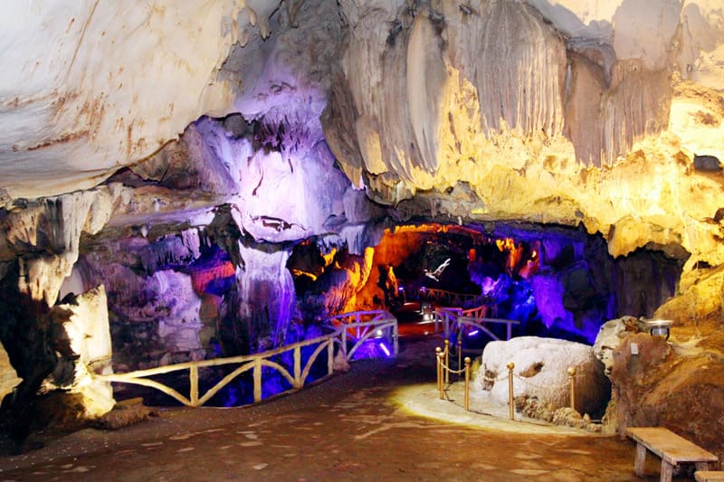 Cửa động rộng được che chắn bởi đá lớn và cây cổ thụ. Dòng suối Ngọc Truyền chảy xuyên qua hang