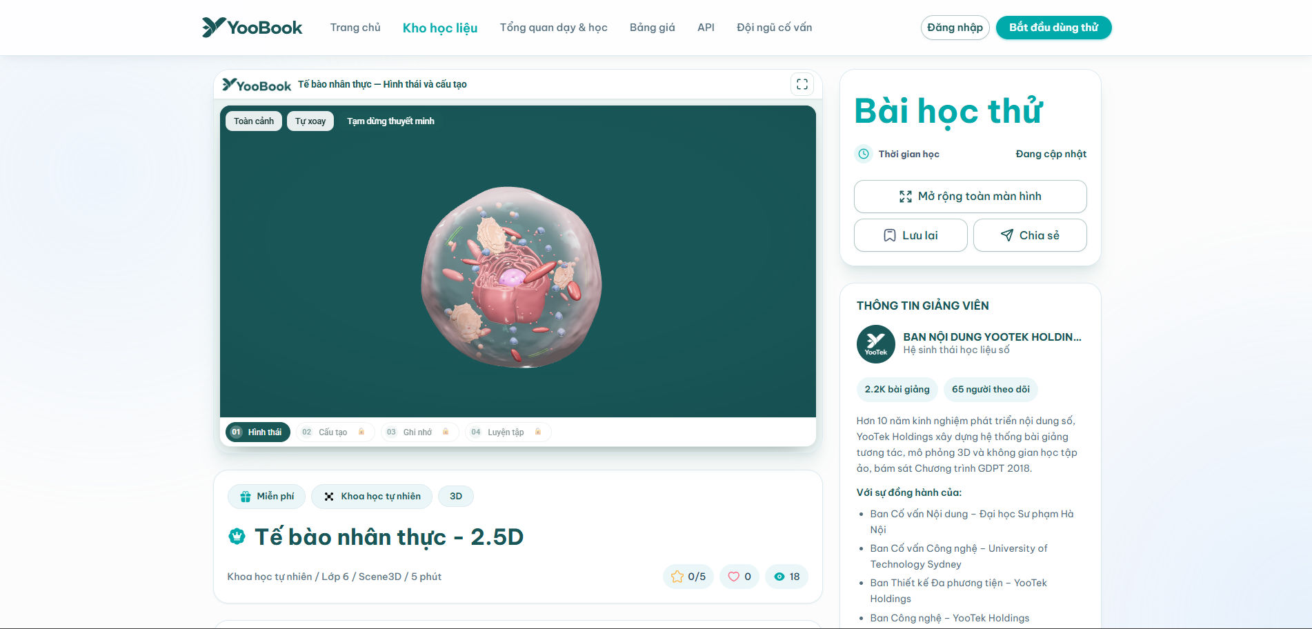 Kho học liệu số YooBook với mô hình khoa học, công nghệ và văn hóa trực quan