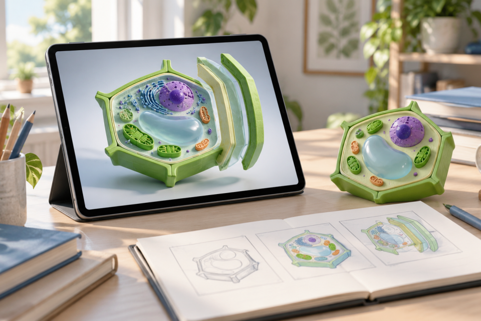Cách thiết kế bài giảng 3D với mô hình tế bào thực vật trên máy tính bảng