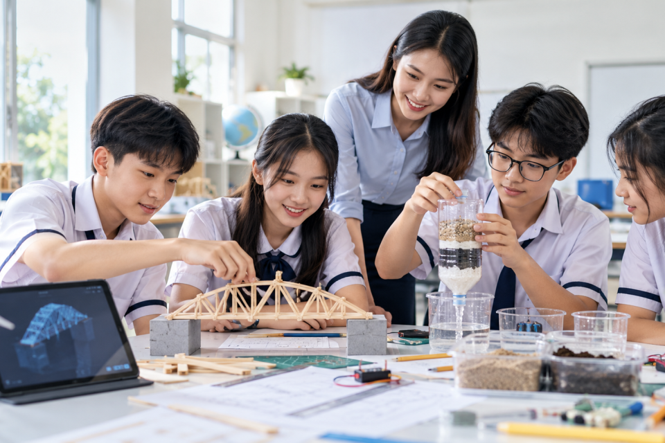 Học sinh thực hành giáo dục STEM trong lớp học