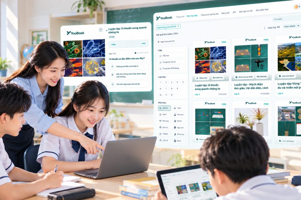Giáo viên hướng dẫn học sinh khám phá kho ngân hàng câu hỏi K12 trên nền tảng YooBook