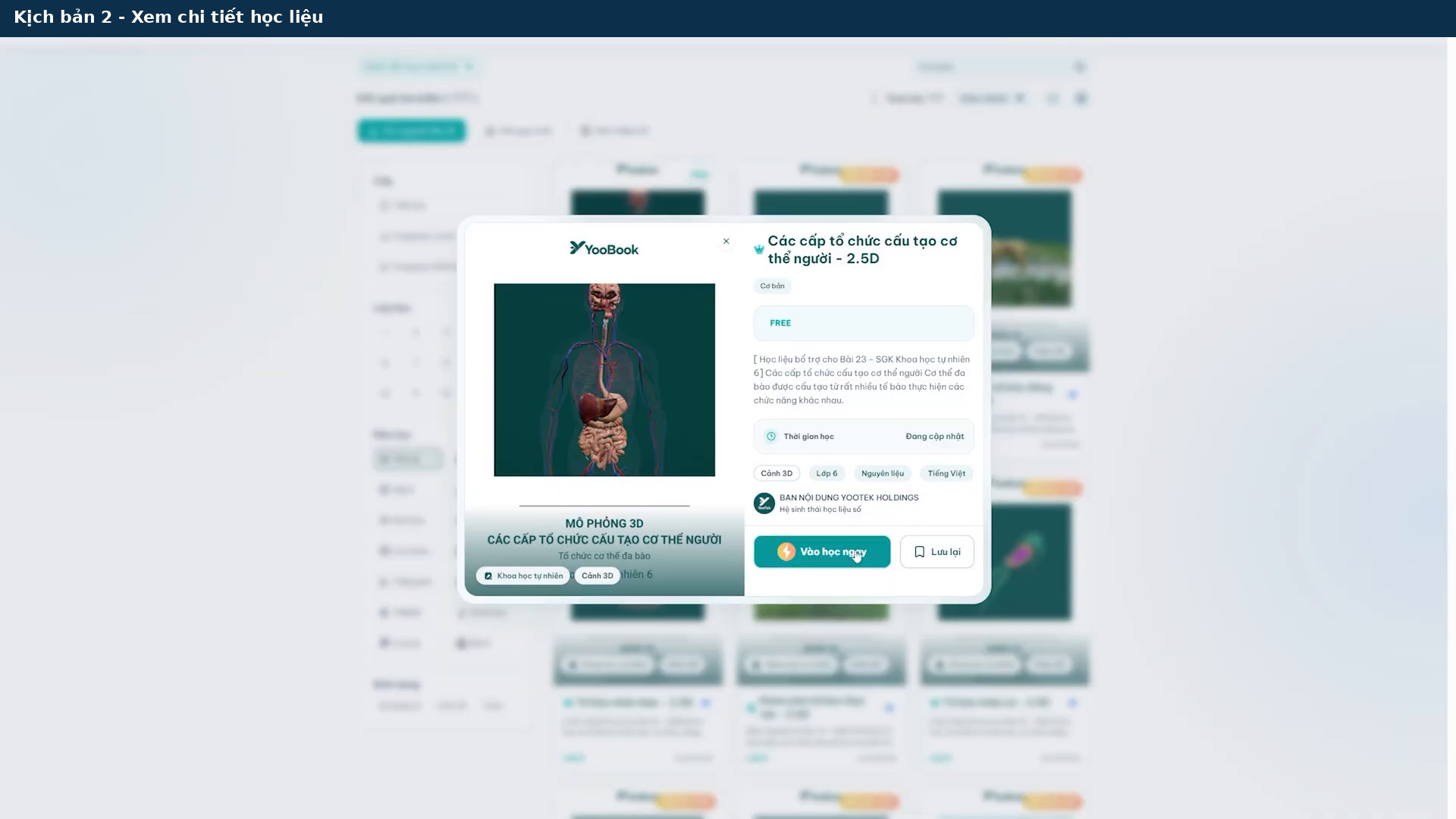 Frame video minh họa lựa chọn học liệu YooBook